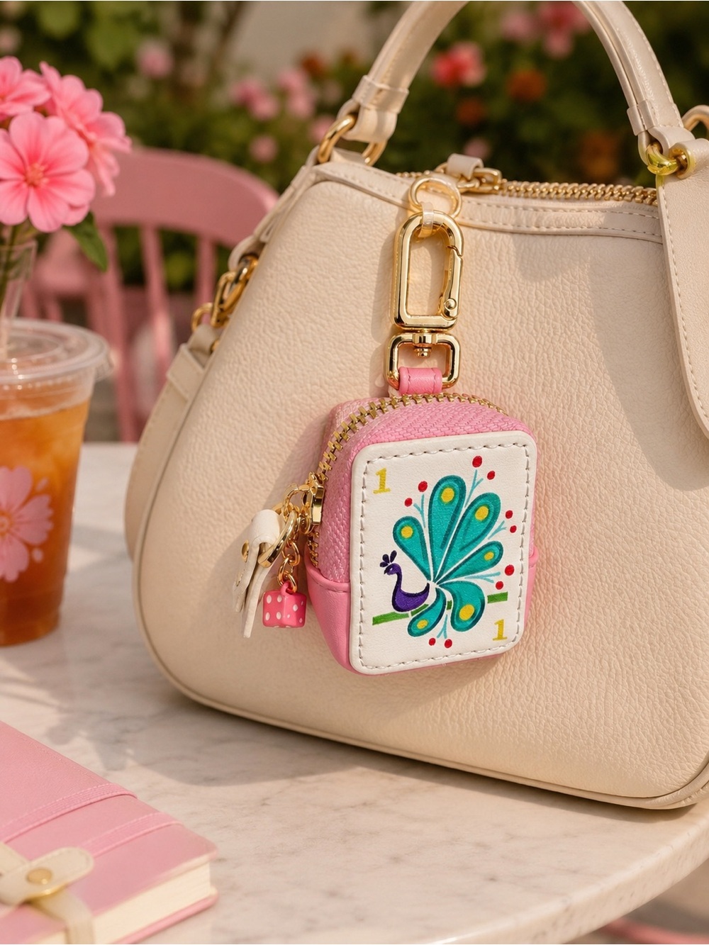 Piper K | Peacock Card Pink Coin Purse Bag Charm 🦚